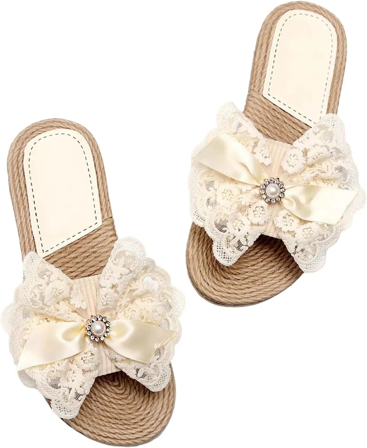 GORGLITTER Women's Bow Flat Sandals Straw Open Toe Dressy Boho Summer Beach Sandals