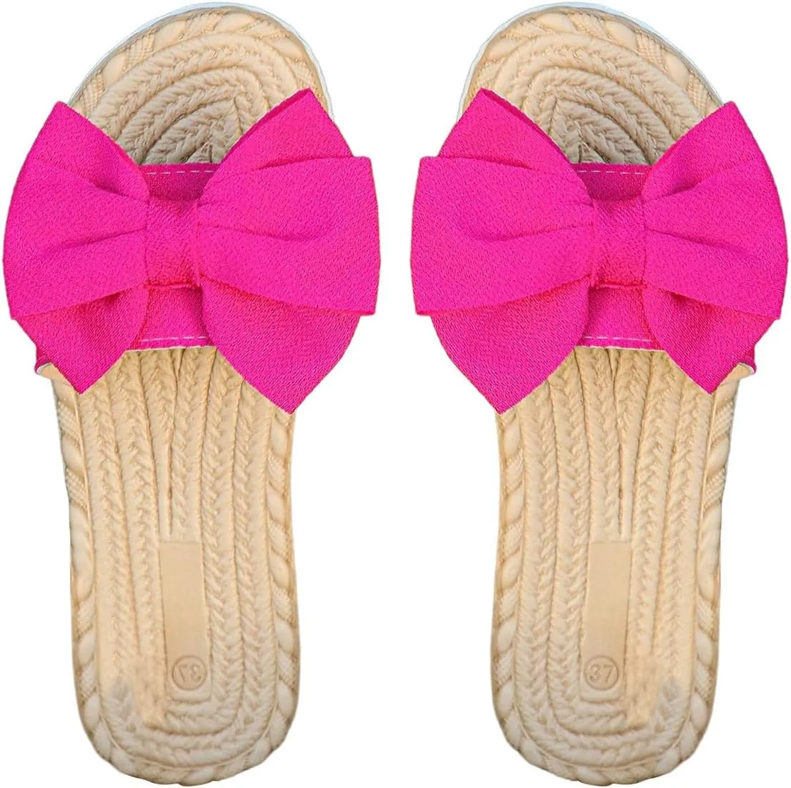 GORGLITTER Women's Bow Flat Sandals Straw Open Toe Dressy Boho Summer Beach Sandals
