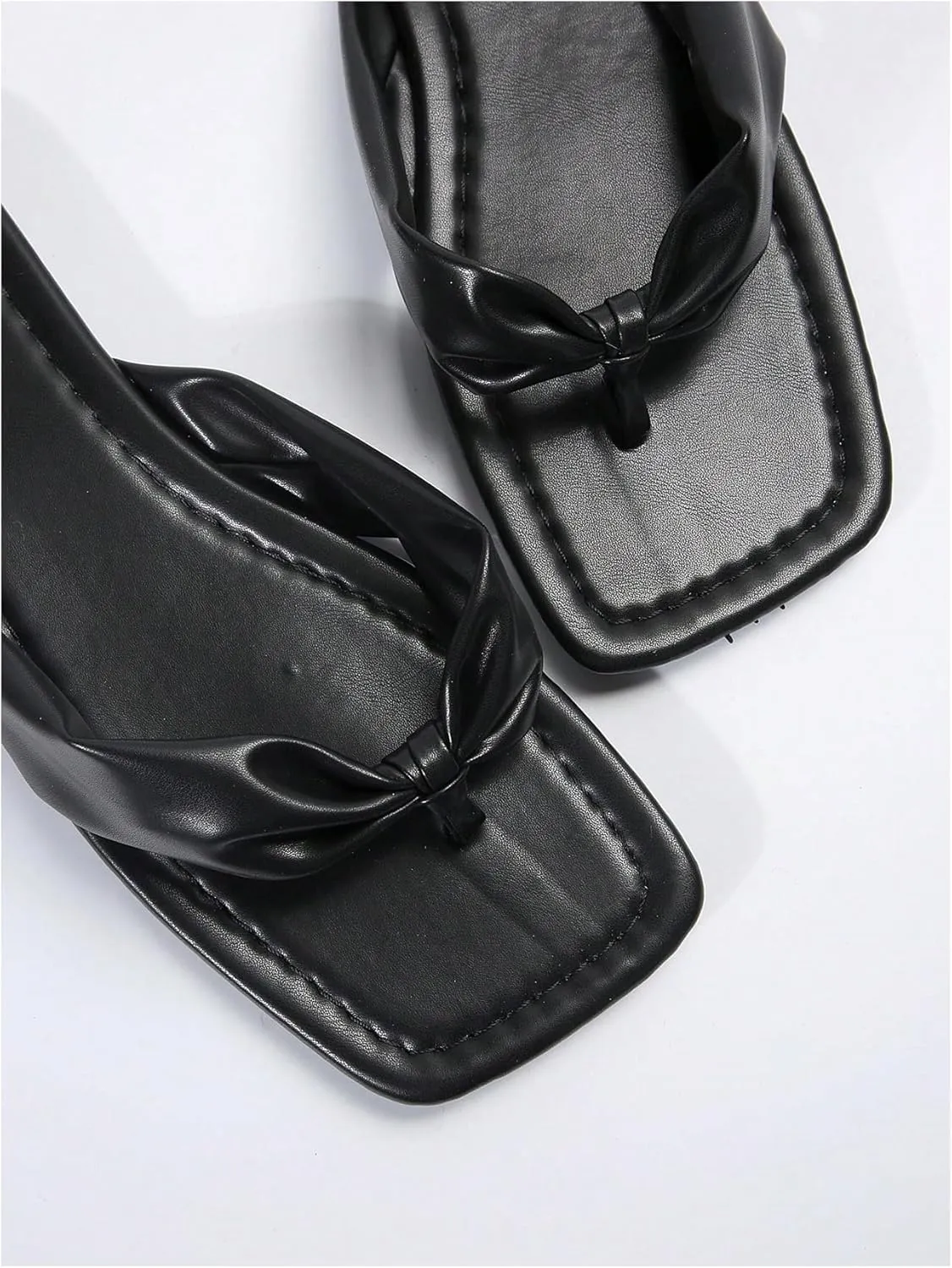 GORGLITTER Women's Flip Flops Flat Sandals Dressy Metallic Square Toe Thong Vacation Summer Weeding Slides Sandals