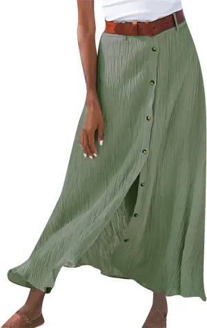 GORIFE Womens Soft Floor-Length Maxi Skirt Summer Solid Color Skirt Cotton Linen Button Front Maxi Skirt
