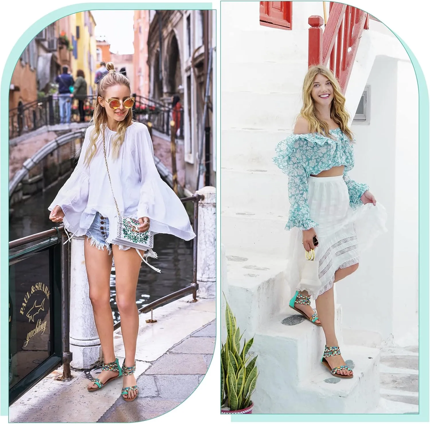 gracosy Summer Sandals for Women Flat Sandals Woven Straps Fashion Bohemia Beach Shoes Ankle Strap Sandals with Zipper Gladiator Dress Sandals Ankle Slippers