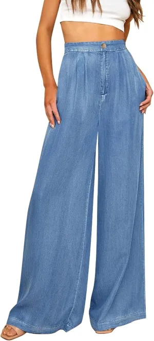GRAPENT Wide Leg Pants for Women High Waisted Jeans Palazzo Pants Lightweight Summer Beach Flowy Trousers Y2K