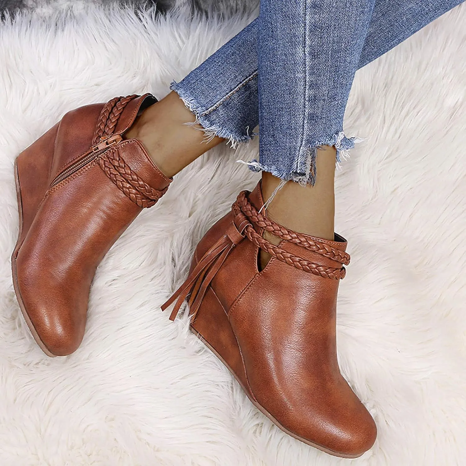 GUNIYIFS Women's Wedge Ankle Boots Thick Heel Low Heeled Booties for Women Fashion Winter Pointed Toe Chunky Heel Ankle Boots