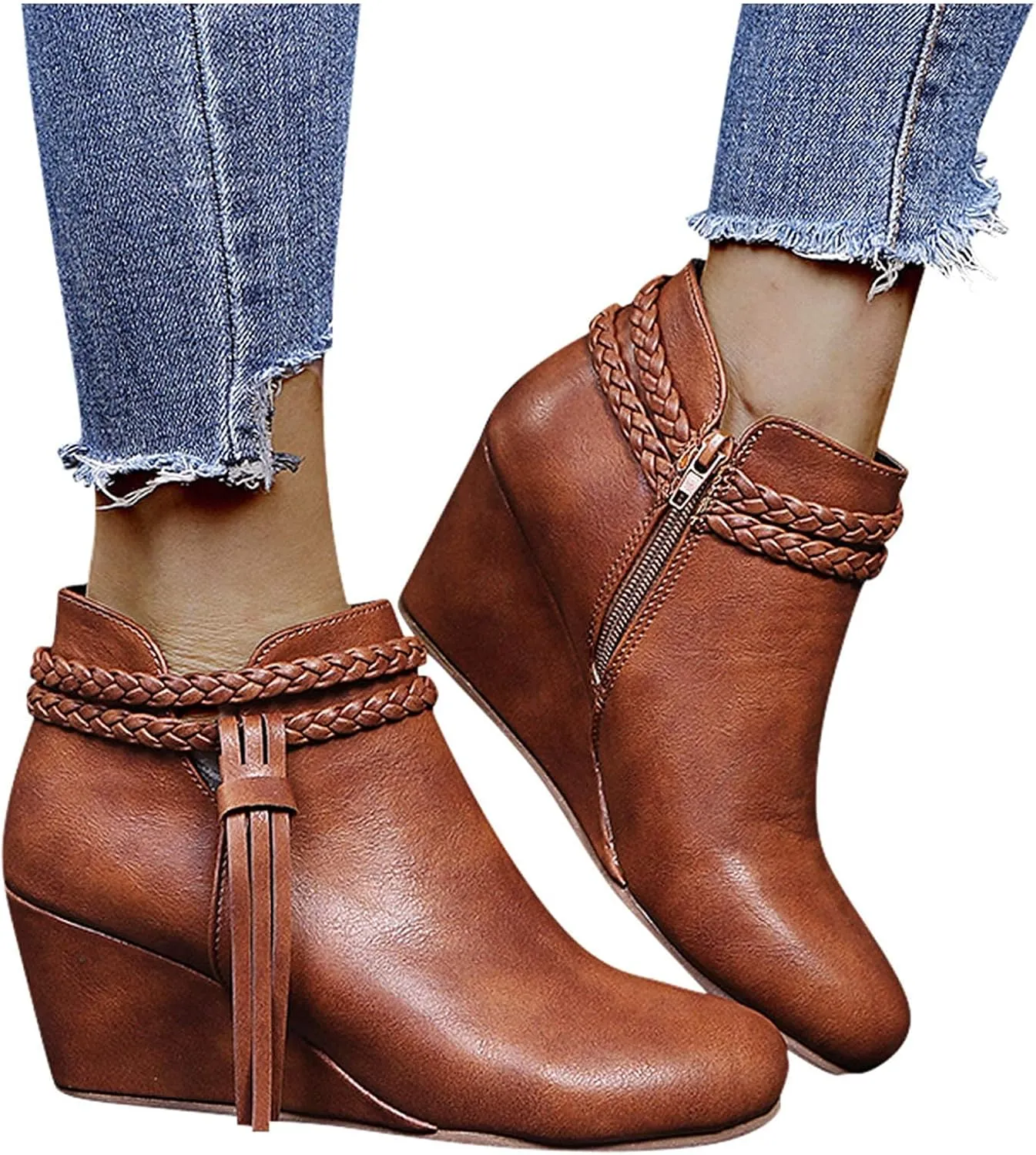 GUNIYIFS Women's Wedge Ankle Boots Thick Heel Low Heeled Booties for Women Fashion Winter Pointed Toe Chunky Heel Ankle Boots
