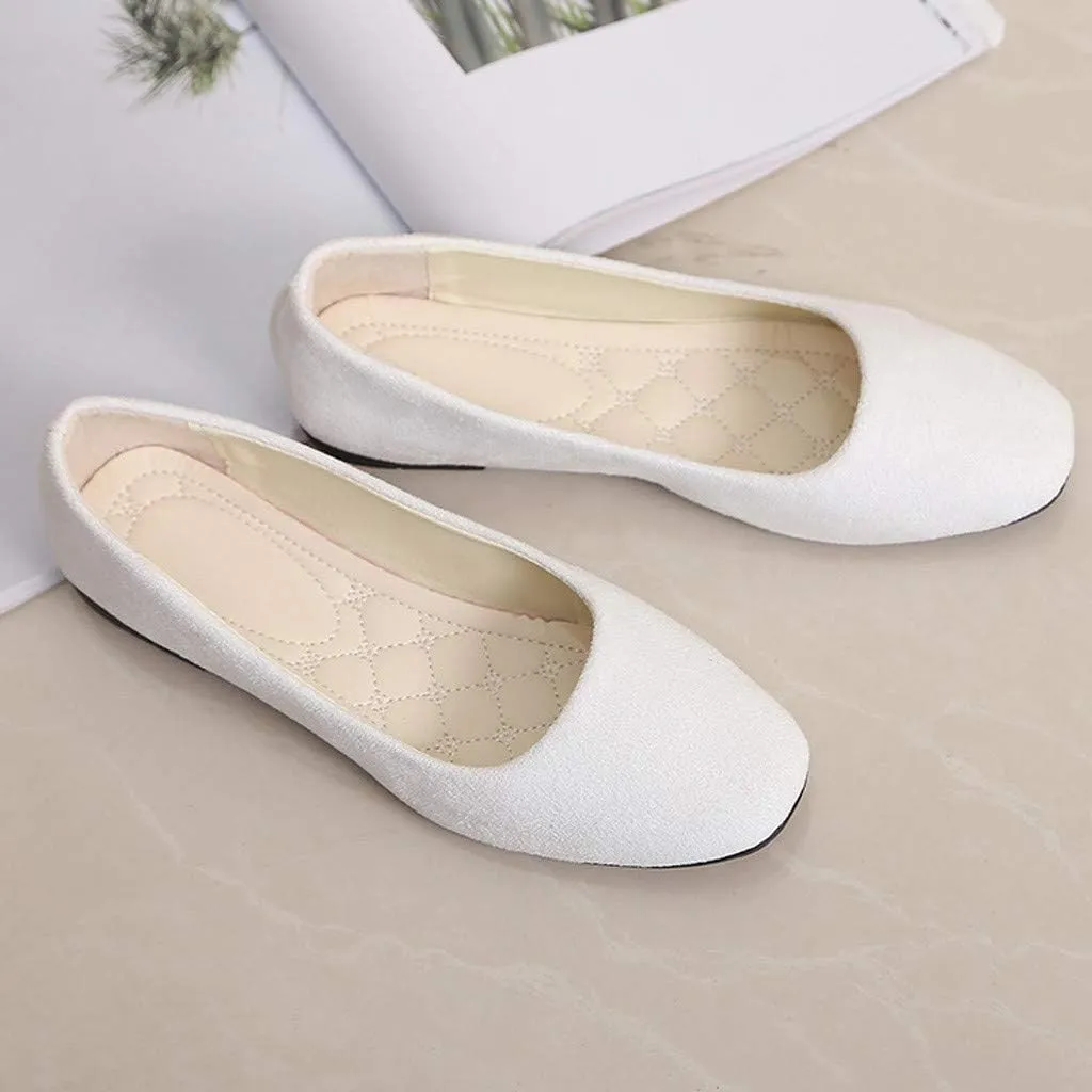 Hbeylia Women'S Square Toe Slip On Flats Fashion Casual Leather Chunky Low Heels Ballet Flats Wide Comfortable Walking Shoes Slip-On Loafers Dress Oxfords For Women Ladies