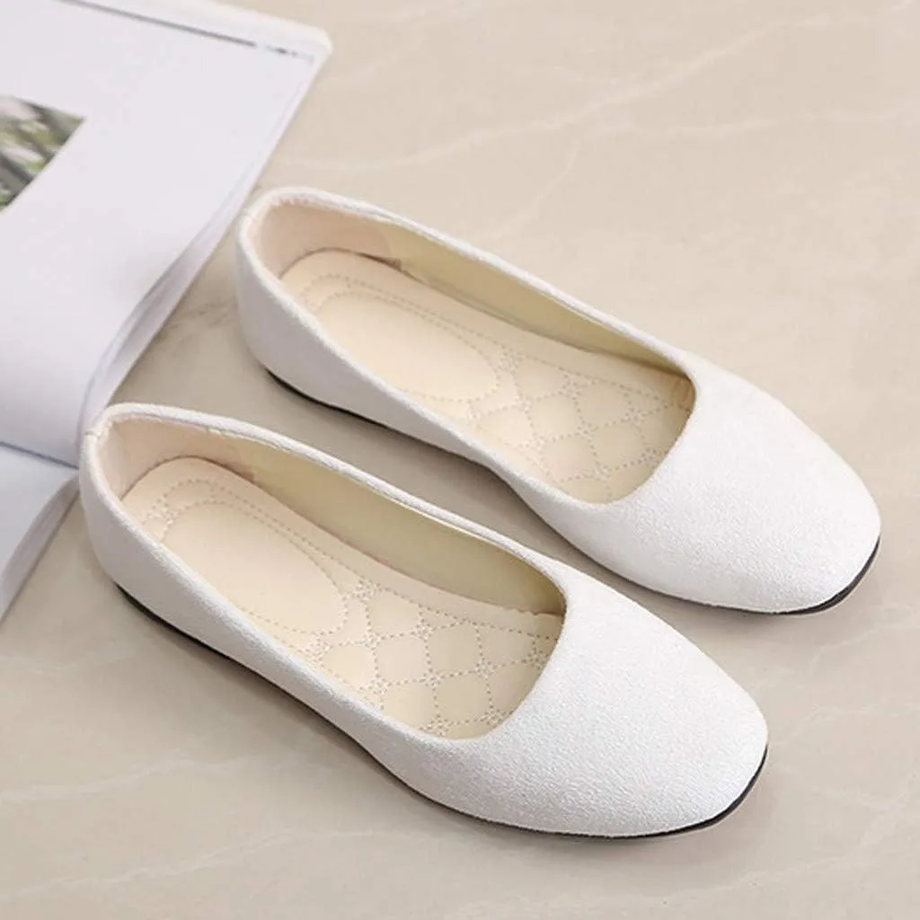Hbeylia Women'S Square Toe Slip On Flats Fashion Casual Leather Chunky Low Heels Ballet Flats Wide Comfortable Walking Shoes Slip-On Loafers Dress Oxfords For Women Ladies
