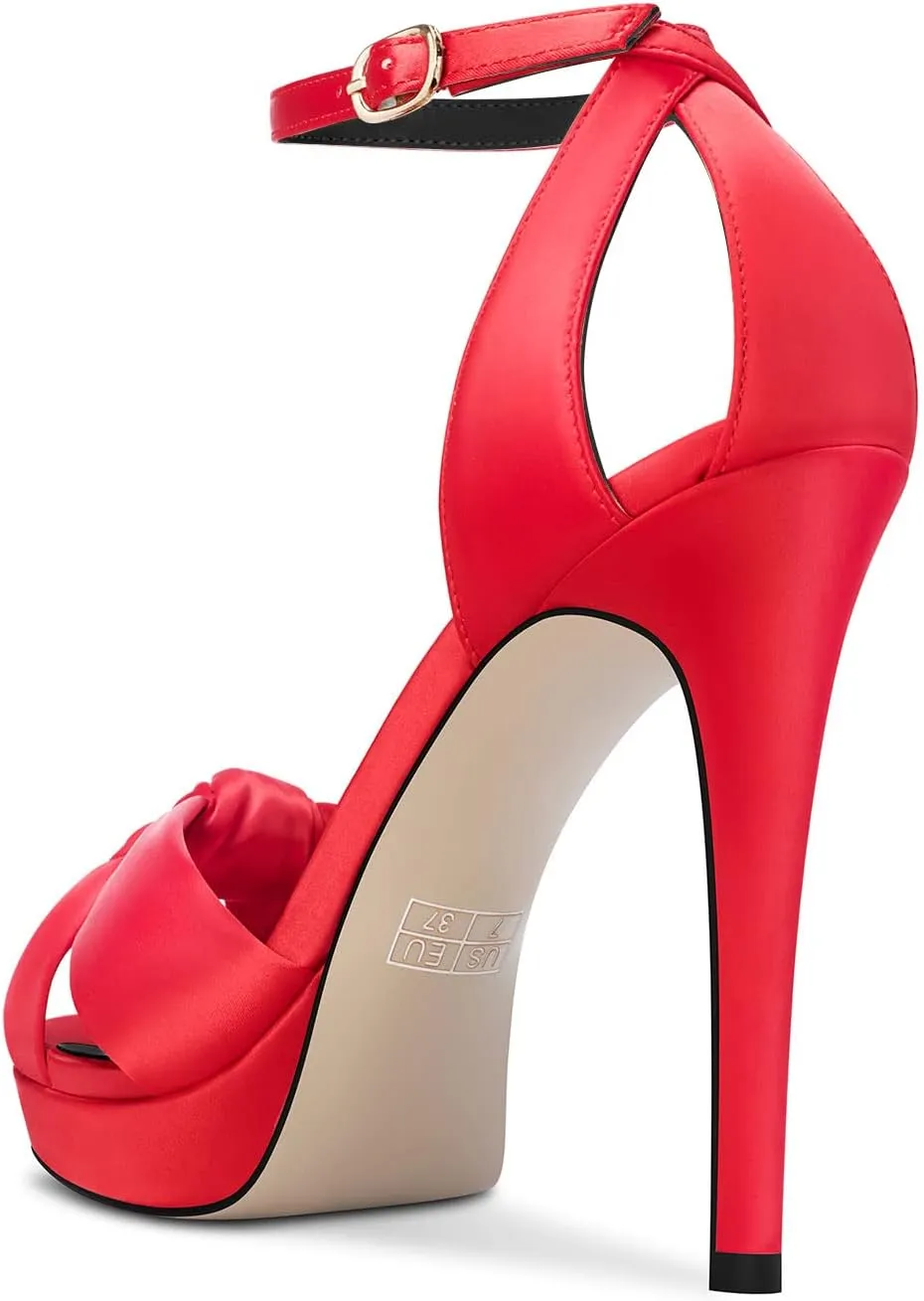 HDEUOLM Women Stiletto High Platform Heel Peep Open Toe Sandals Ankle Strap Wedding Cute 4.7 Inches Heels