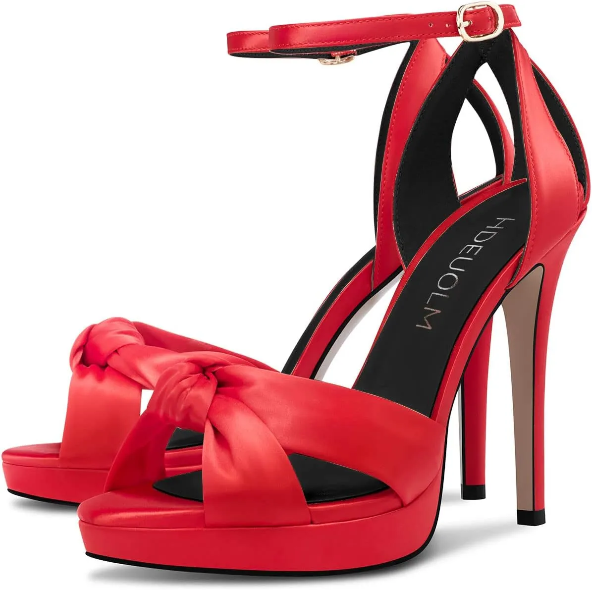 HDEUOLM Women Stiletto High Platform Heel Peep Open Toe Sandals Ankle Strap Wedding Cute 4.7 Inches Heels