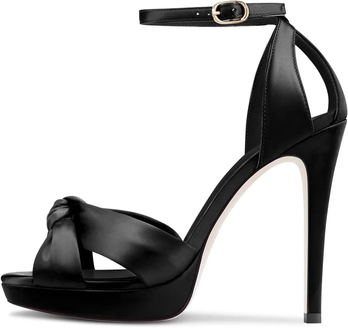 HDEUOLM Women Stiletto High Platform Heel Peep Open Toe Sandals Ankle Strap Wedding Cute 4.7 Inches Heels