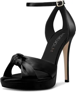 HDEUOLM Women Stiletto High Platform Heel Peep Open Toe Sandals Ankle Strap Wedding Cute 4.7 Inches Heels