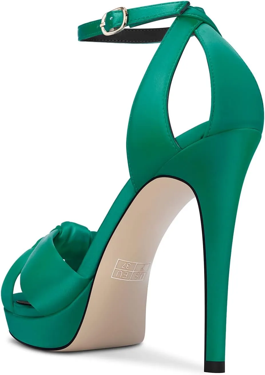 HDEUOLM Women Stiletto High Platform Heel Peep Open Toe Sandals Ankle Strap Wedding Cute 4.7 Inches Heels