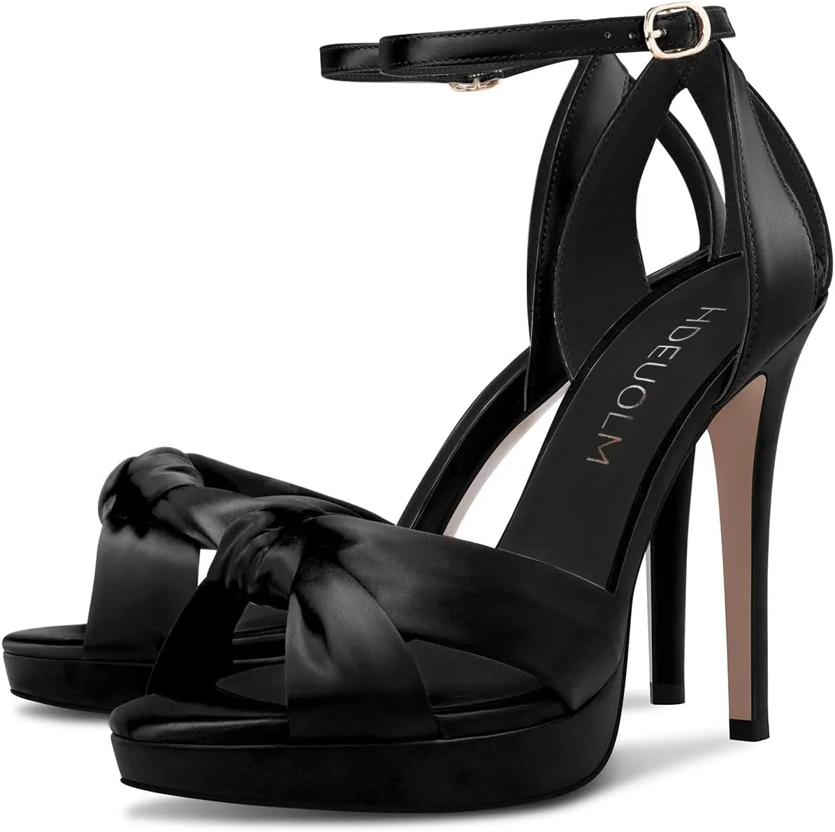 HDEUOLM Women Stiletto High Platform Heel Peep Open Toe Sandals Ankle Strap Wedding Cute 4.7 Inches Heels