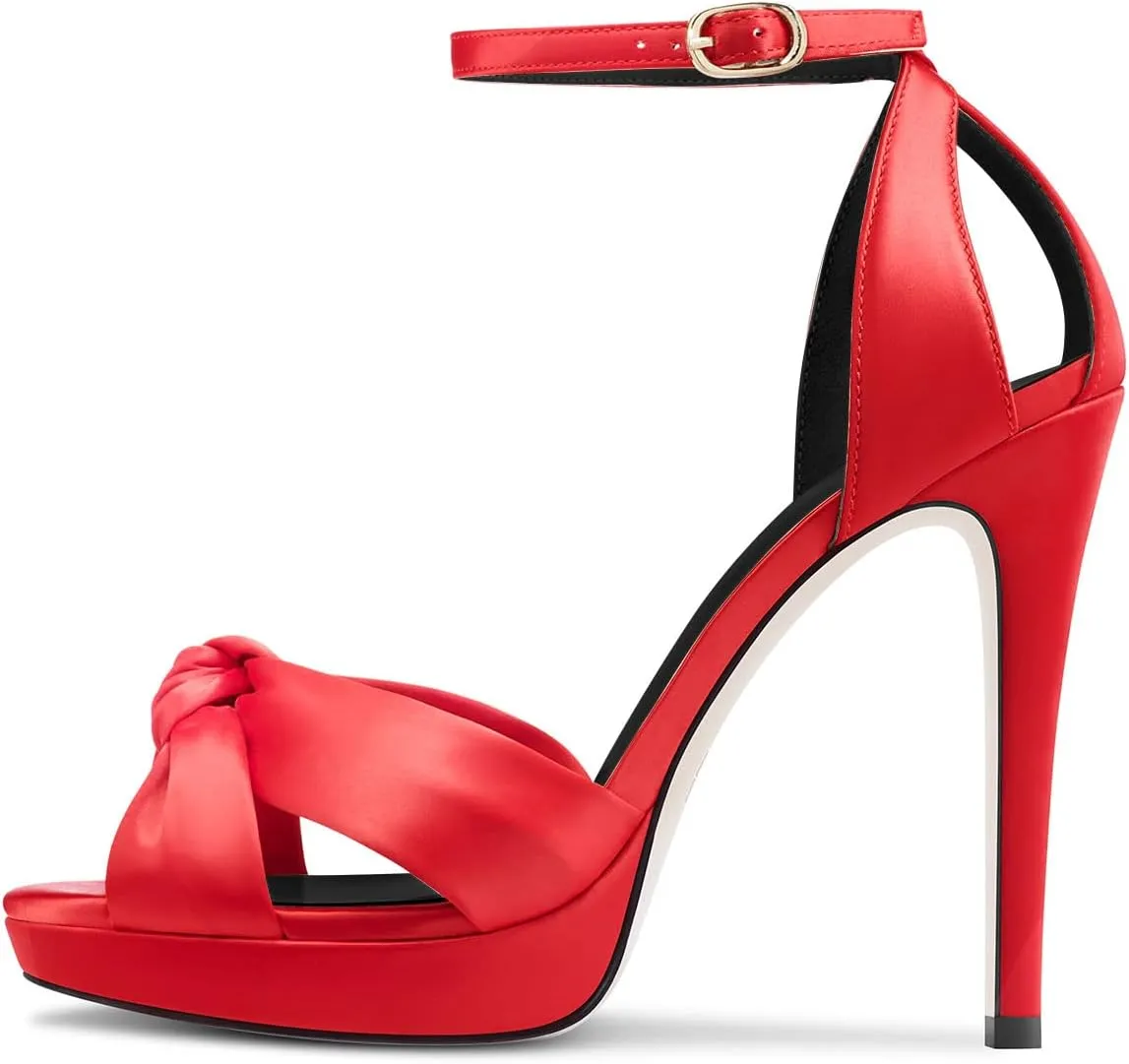 HDEUOLM Women Stiletto High Platform Heel Peep Open Toe Sandals Ankle Strap Wedding Cute 4.7 Inches Heels