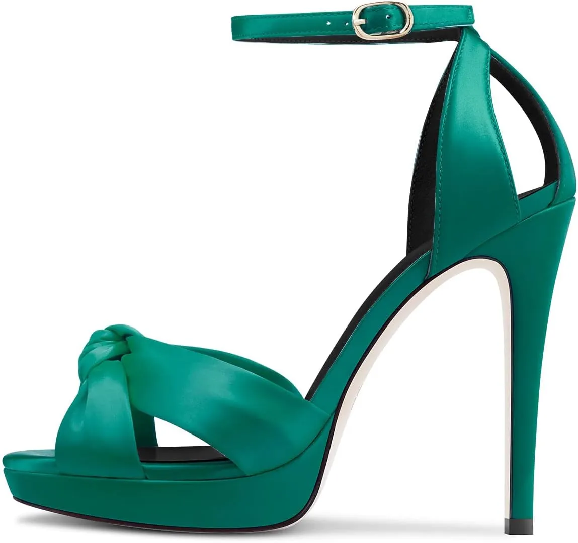HDEUOLM Women Stiletto High Platform Heel Peep Open Toe Sandals Ankle Strap Wedding Cute 4.7 Inches Heels