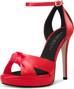 HDEUOLM Women Stiletto High Platform Heel Peep Open Toe Sandals Ankle Strap Wedding Cute 4.7 Inches Heels