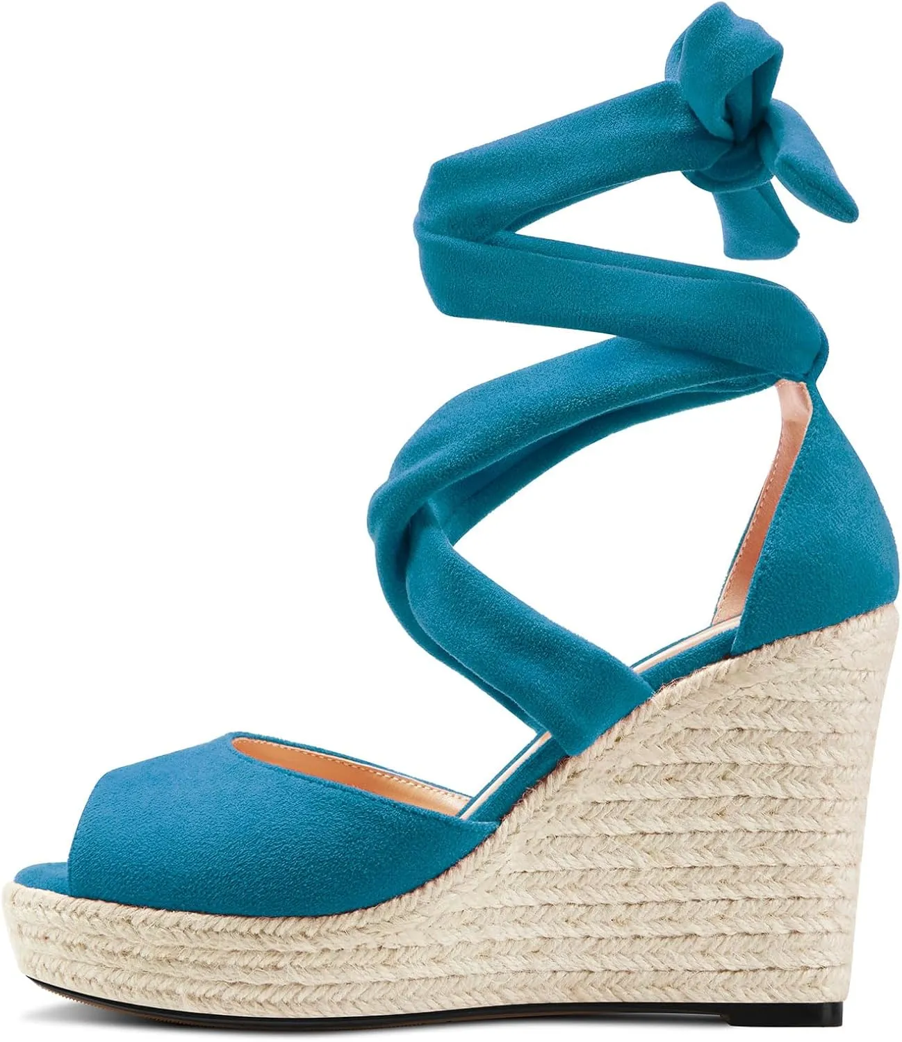 HDEUOLM Womens High Wedge Platform Heel Peep Open Toe Sandals Lace-up Prom Cute 3.9 Inches Heels