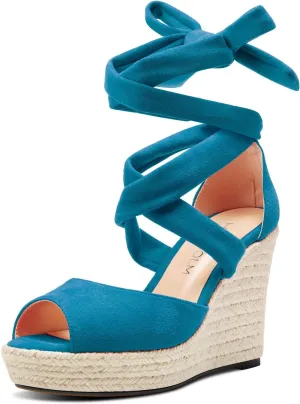 HDEUOLM Womens High Wedge Platform Heel Peep Open Toe Sandals Lace-up Prom Cute 3.9 Inches Heels