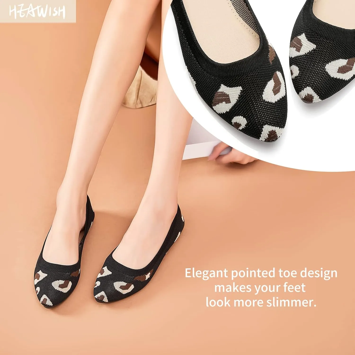 HEAWISH Women’s Ballet Flat Flats Shoes Comfortable Mesh Pointed Toe Slip On Dress Shoes