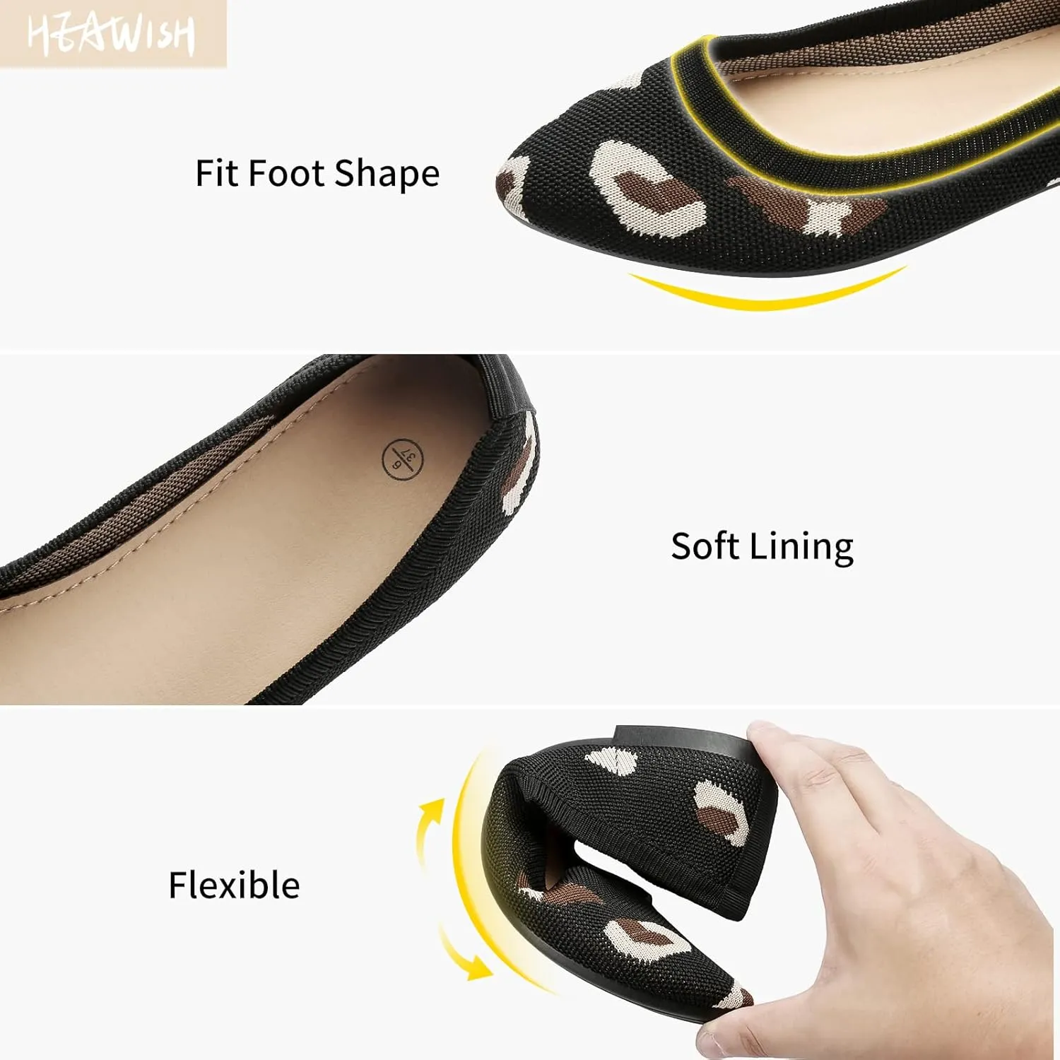 HEAWISH Women’s Ballet Flat Flats Shoes Comfortable Mesh Pointed Toe Slip On Dress Shoes