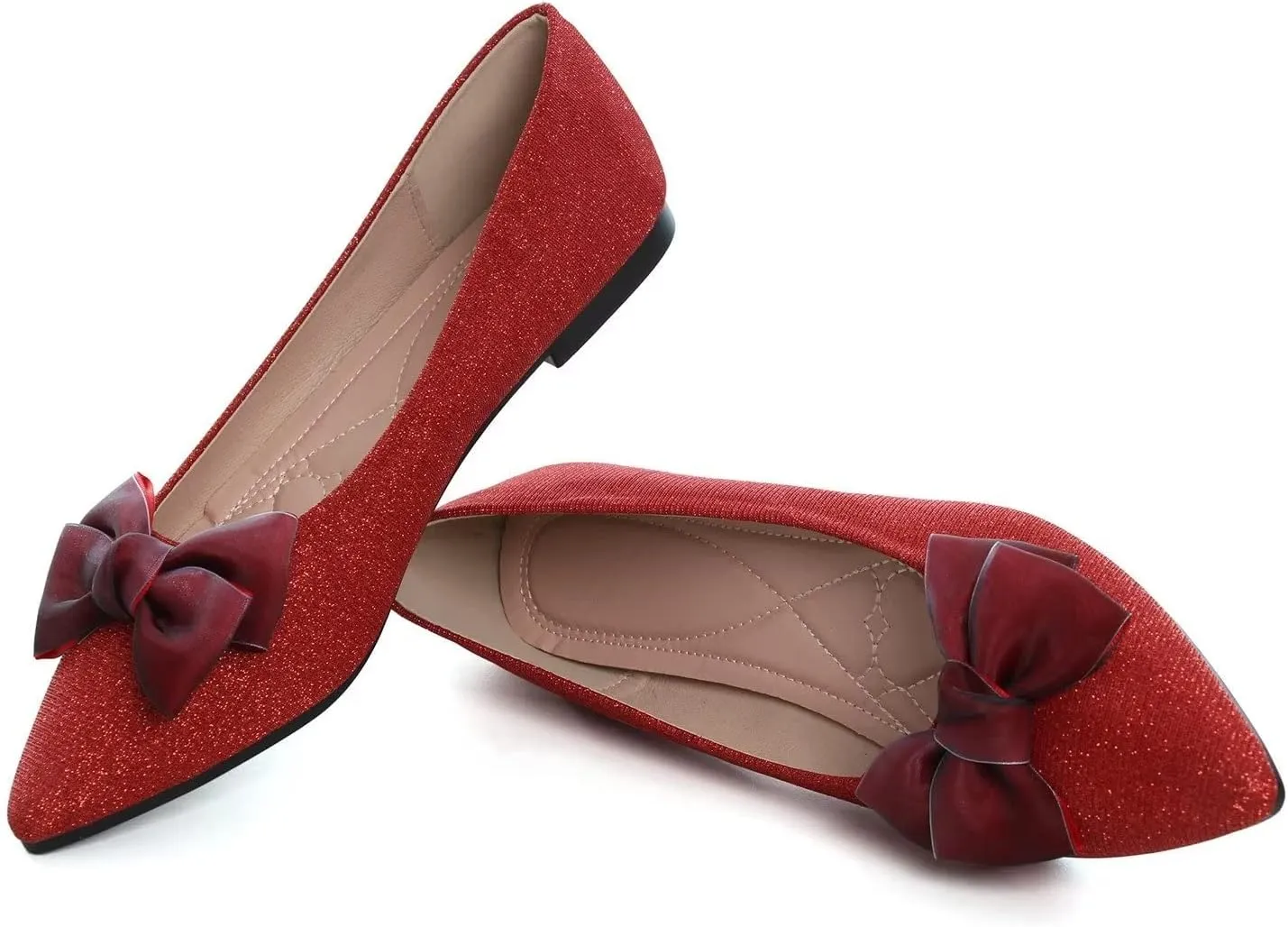 Hee grand Bowknot Pointed Toe Ballet Flats for Women Comfort Slip-On Loafers Work Flats Retro Plaid Dress Shoes