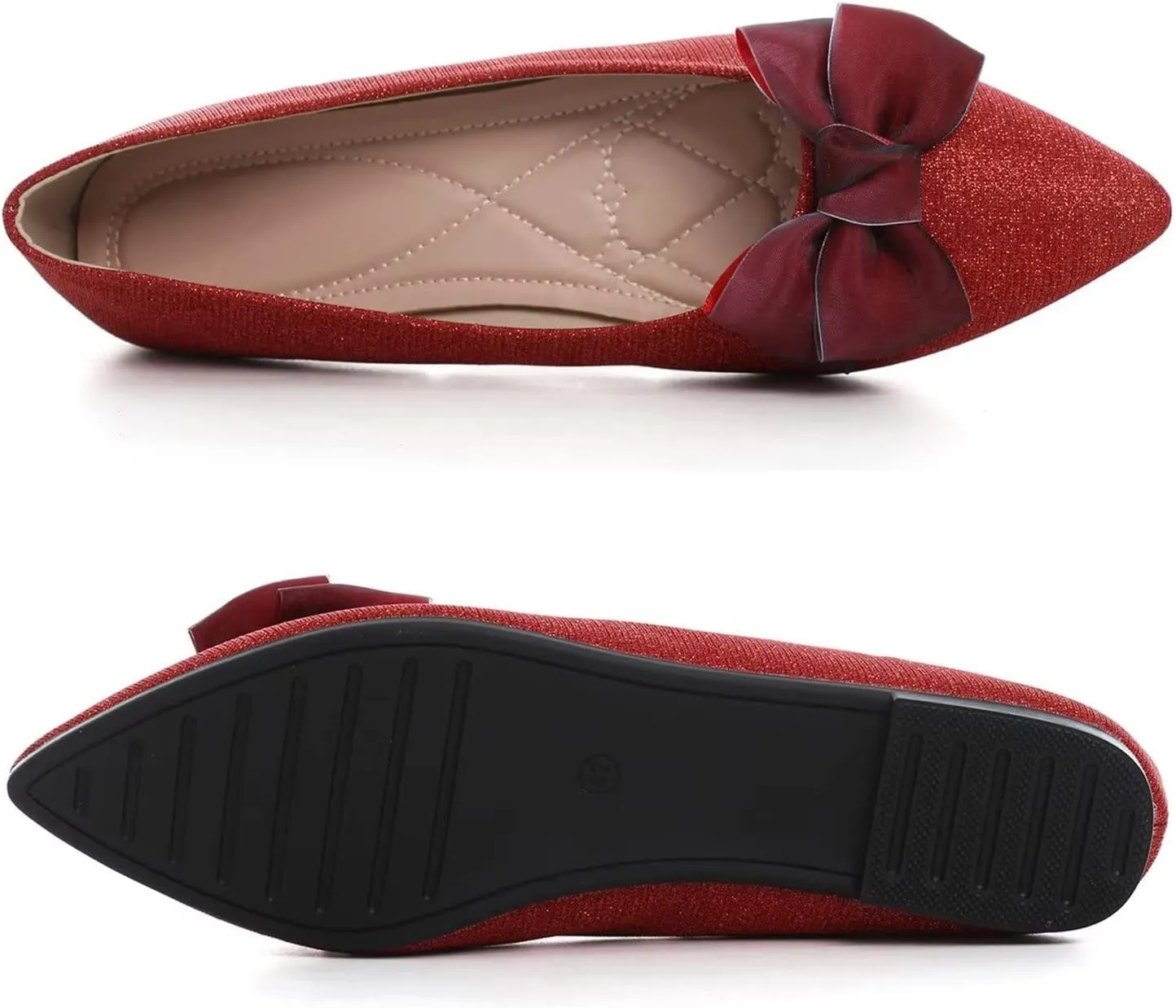 Hee grand Bowknot Pointed Toe Ballet Flats for Women Comfort Slip-On Loafers Work Flats Retro Plaid Dress Shoes