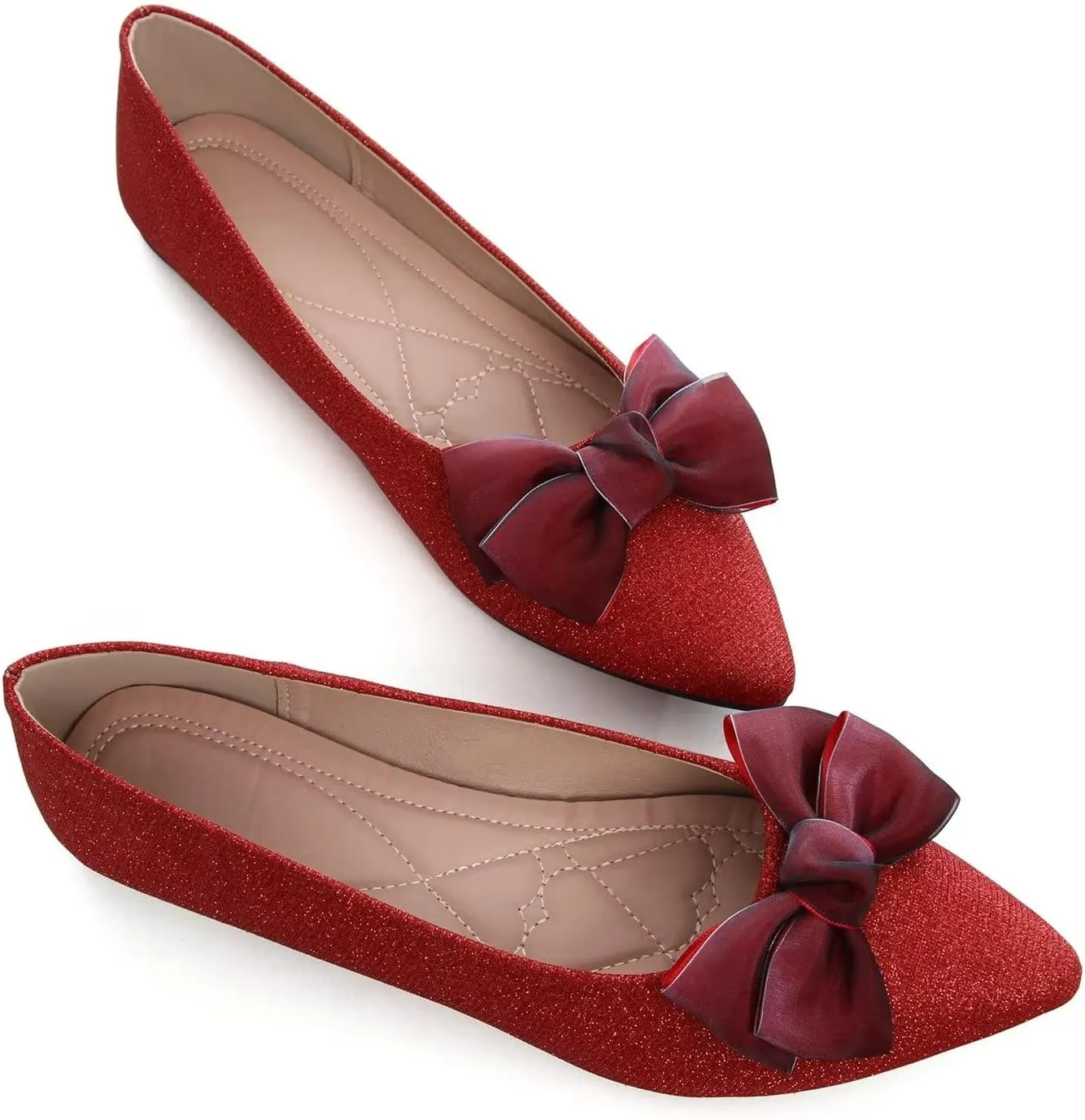 Hee grand Bowknot Pointed Toe Ballet Flats for Women Comfort Slip-On Loafers Work Flats Retro Plaid Dress Shoes