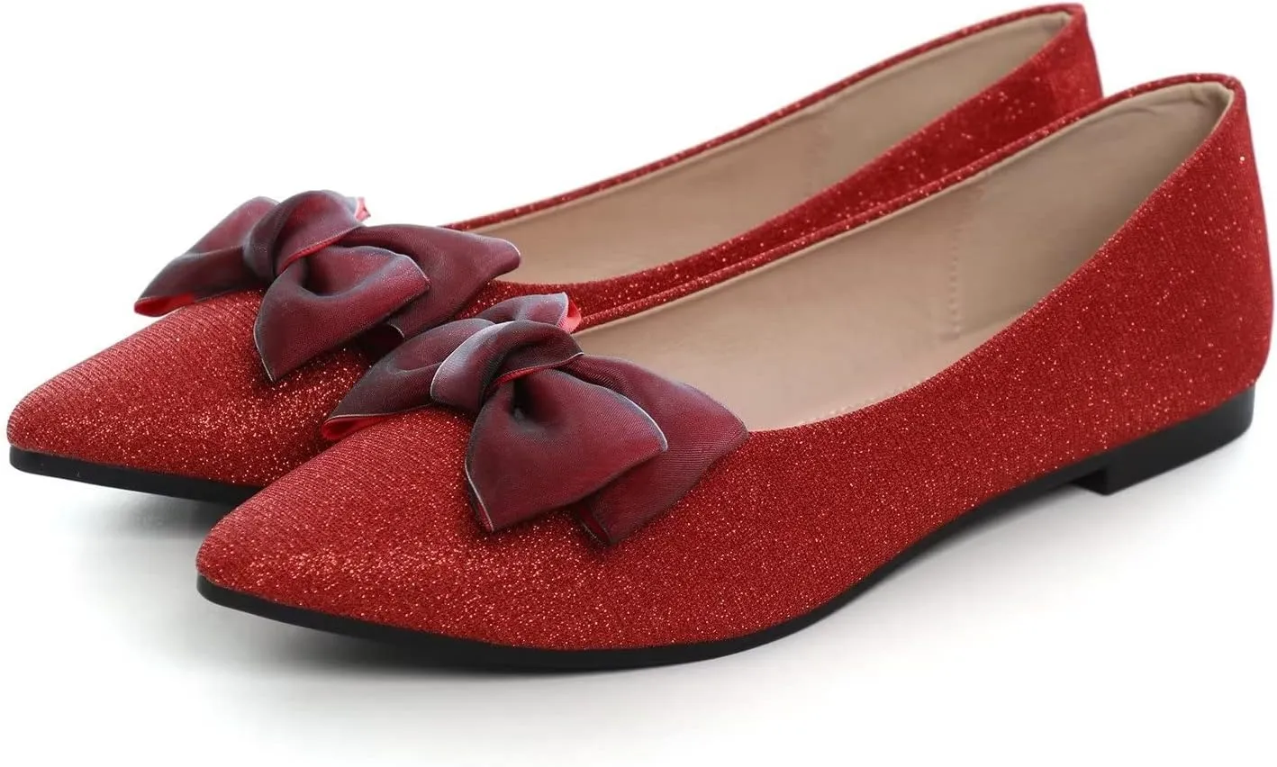Hee grand Bowknot Pointed Toe Ballet Flats for Women Comfort Slip-On Loafers Work Flats Retro Plaid Dress Shoes