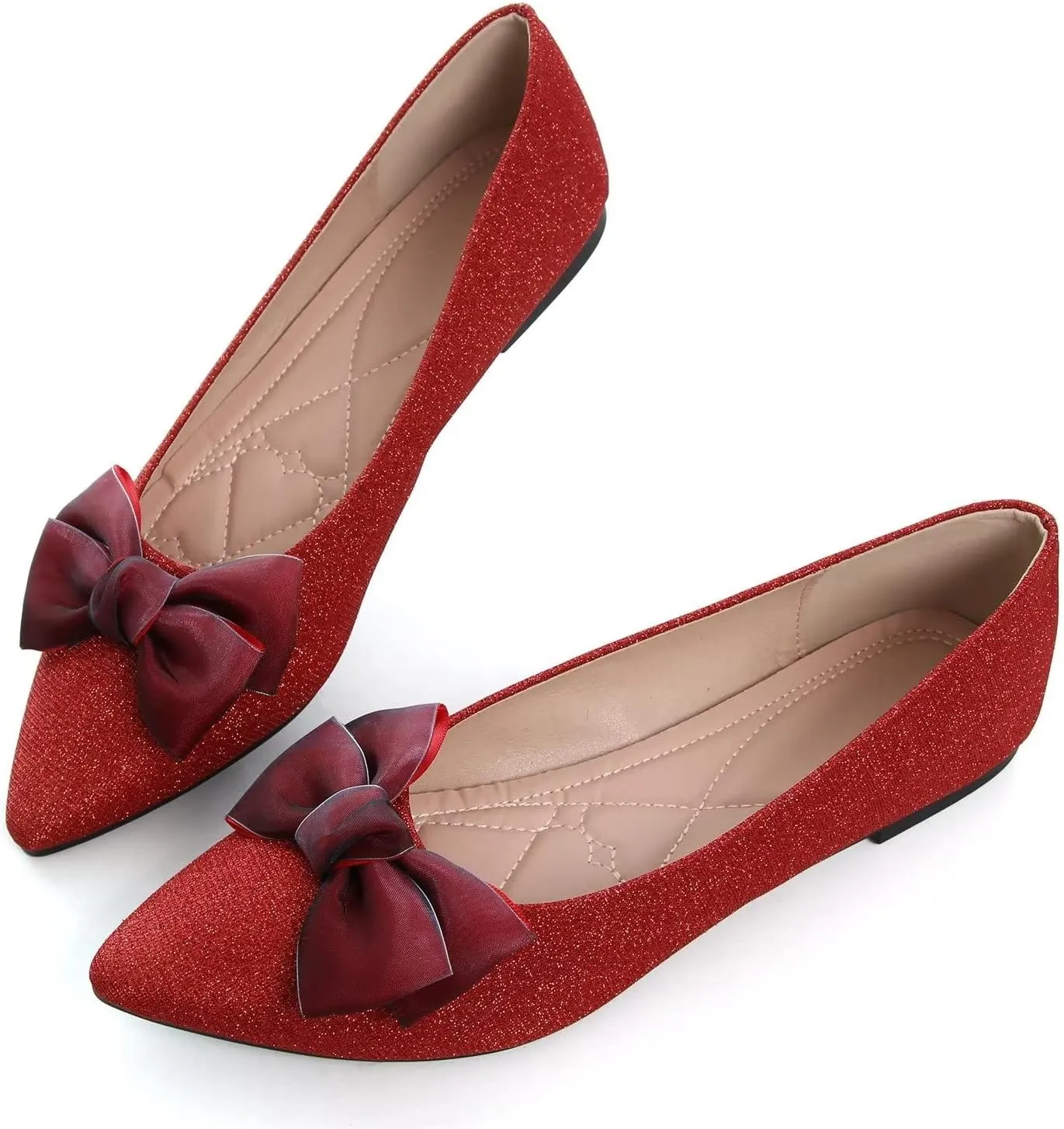 Hee grand Bowknot Pointed Toe Ballet Flats for Women Comfort Slip-On Loafers Work Flats Retro Plaid Dress Shoes
