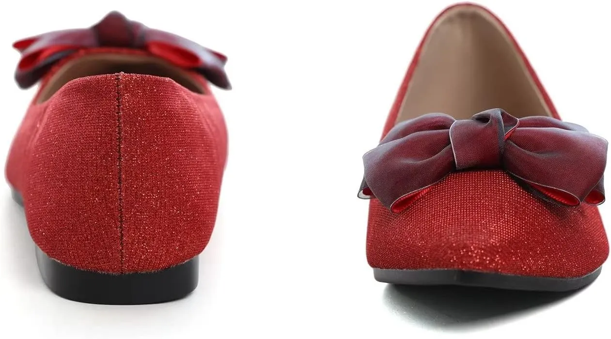 Hee grand Bowknot Pointed Toe Ballet Flats for Women Comfort Slip-On Loafers Work Flats Retro Plaid Dress Shoes
