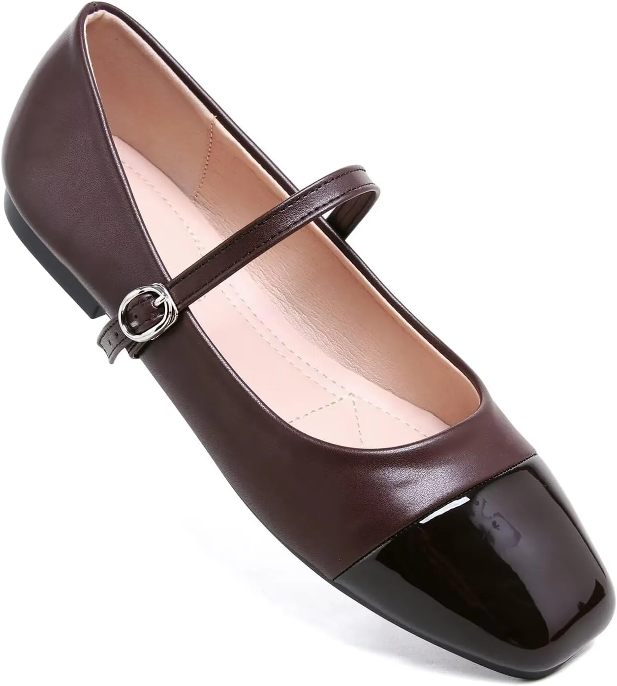 Hee grand Leather Mary Jane Shoes for Women Dressy Square Toe Ballet Flats with Strap Comfortable Walking Shoes Soft Leather Dress Shoes