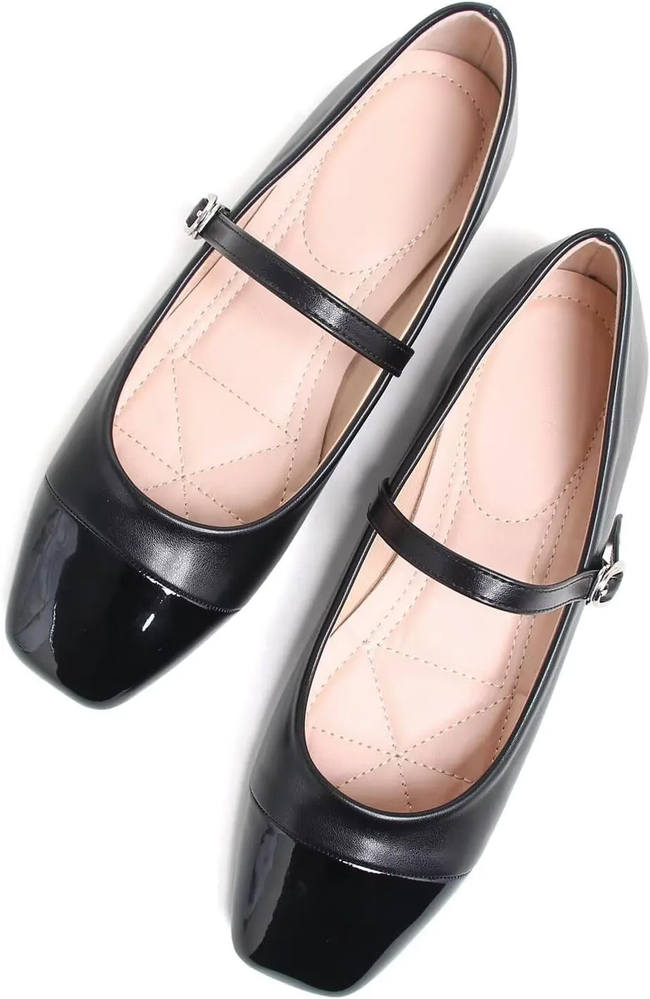 Hee grand Leather Mary Jane Shoes for Women Dressy Square Toe Ballet Flats with Strap Comfortable Walking Shoes Soft Leather Dress Shoes