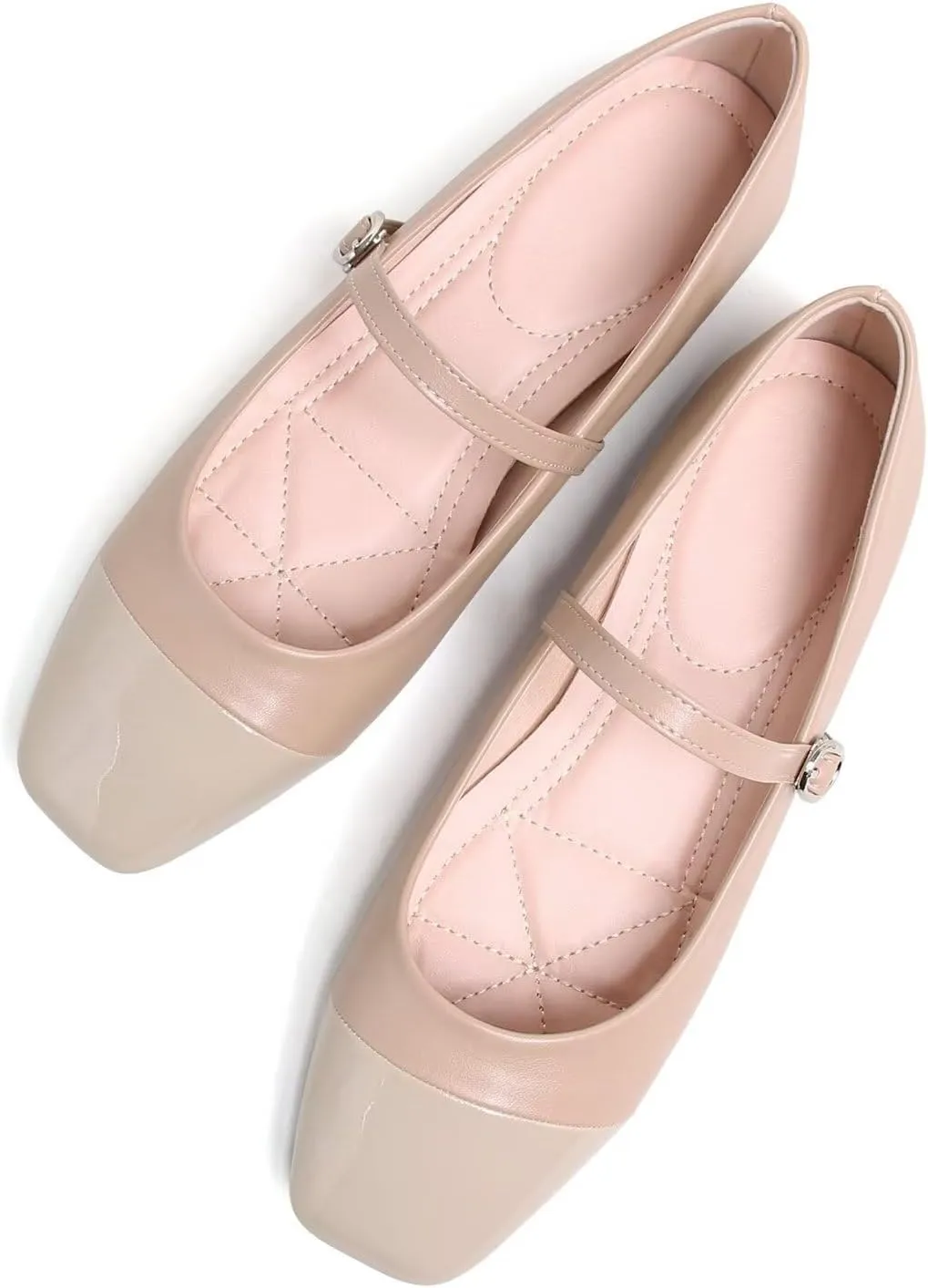 Hee grand Leather Mary Jane Shoes for Women Dressy Square Toe Ballet Flats with Strap Comfortable Walking Shoes Soft Leather Dress Shoes