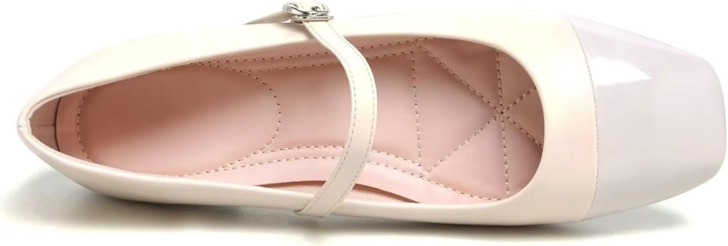 Hee grand Leather Mary Jane Shoes for Women Dressy Square Toe Ballet Flats with Strap Comfortable Walking Shoes Soft Leather Dress Shoes