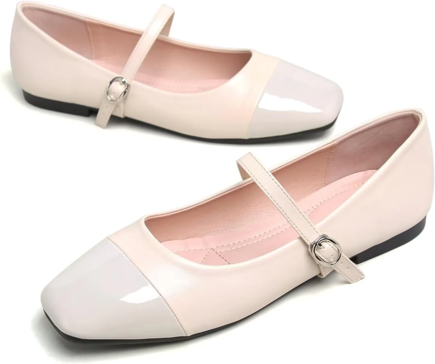 Hee grand Leather Mary Jane Shoes for Women Dressy Square Toe Ballet Flats with Strap Comfortable Walking Shoes Soft Leather Dress Shoes