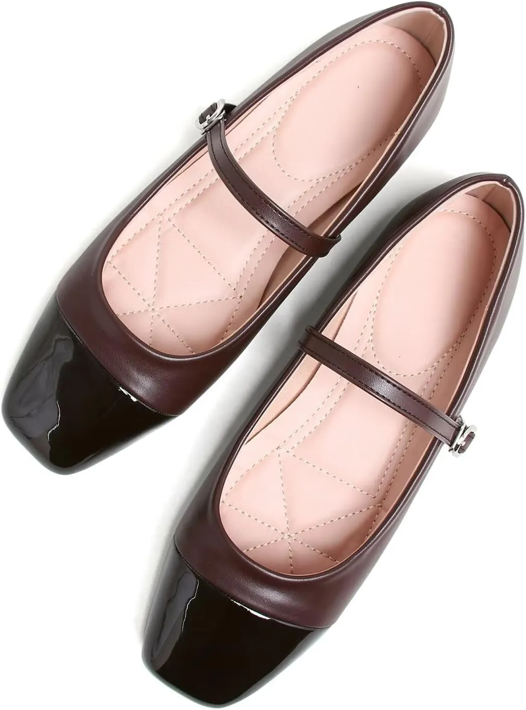 Hee grand Leather Mary Jane Shoes for Women Dressy Square Toe Ballet Flats with Strap Comfortable Walking Shoes Soft Leather Dress Shoes