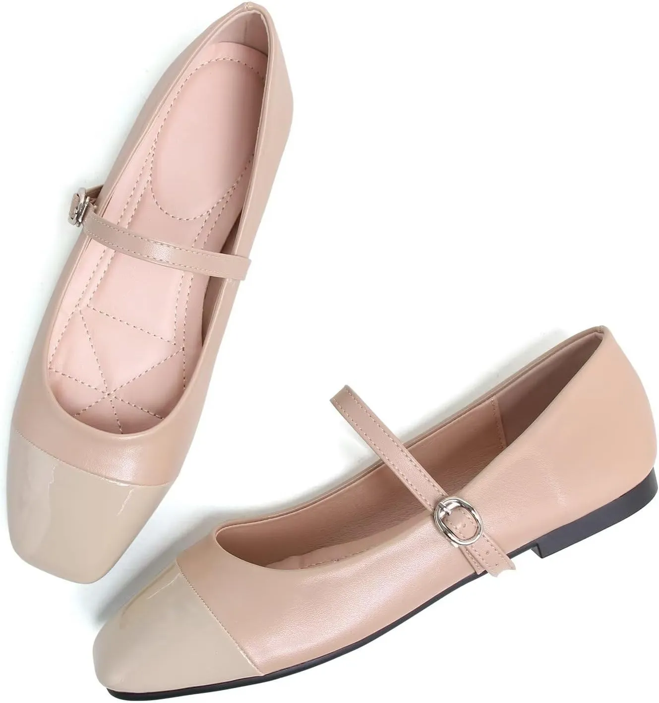 Hee grand Leather Mary Jane Shoes for Women Dressy Square Toe Ballet Flats with Strap Comfortable Walking Shoes Soft Leather Dress Shoes