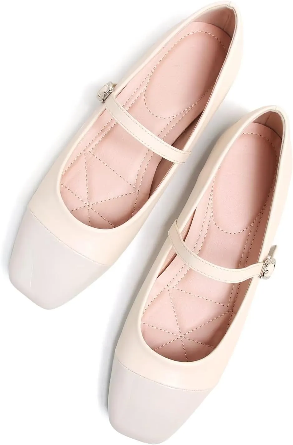 Hee grand Leather Mary Jane Shoes for Women Dressy Square Toe Ballet Flats with Strap Comfortable Walking Shoes Soft Leather Dress Shoes