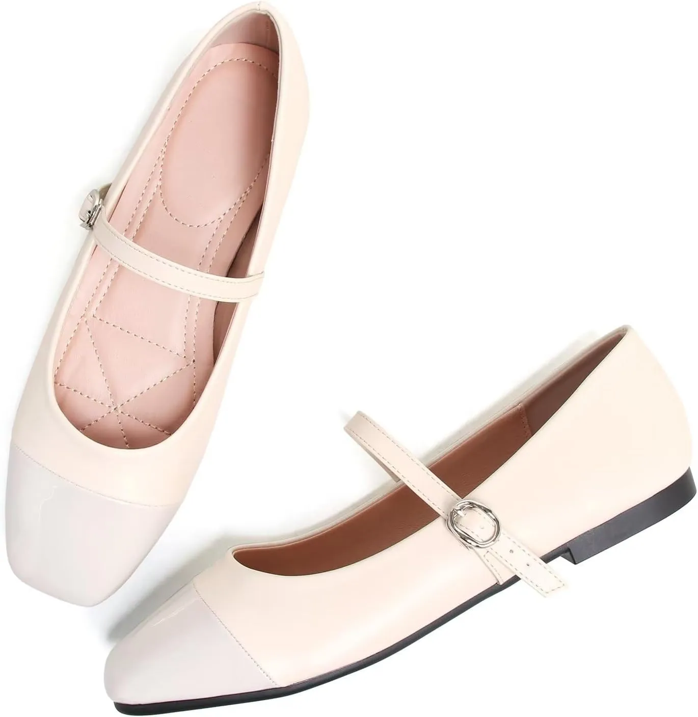 Hee grand Leather Mary Jane Shoes for Women Dressy Square Toe Ballet Flats with Strap Comfortable Walking Shoes Soft Leather Dress Shoes