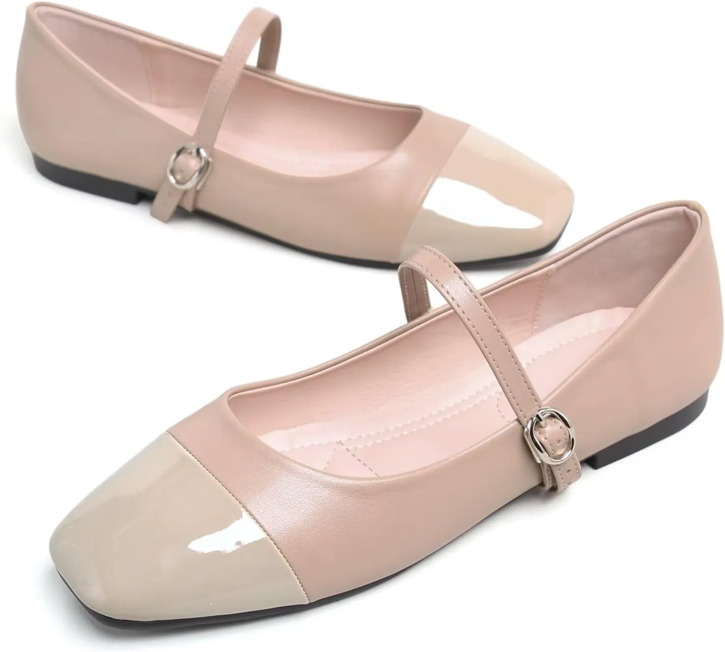Hee grand Leather Mary Jane Shoes for Women Dressy Square Toe Ballet Flats with Strap Comfortable Walking Shoes Soft Leather Dress Shoes