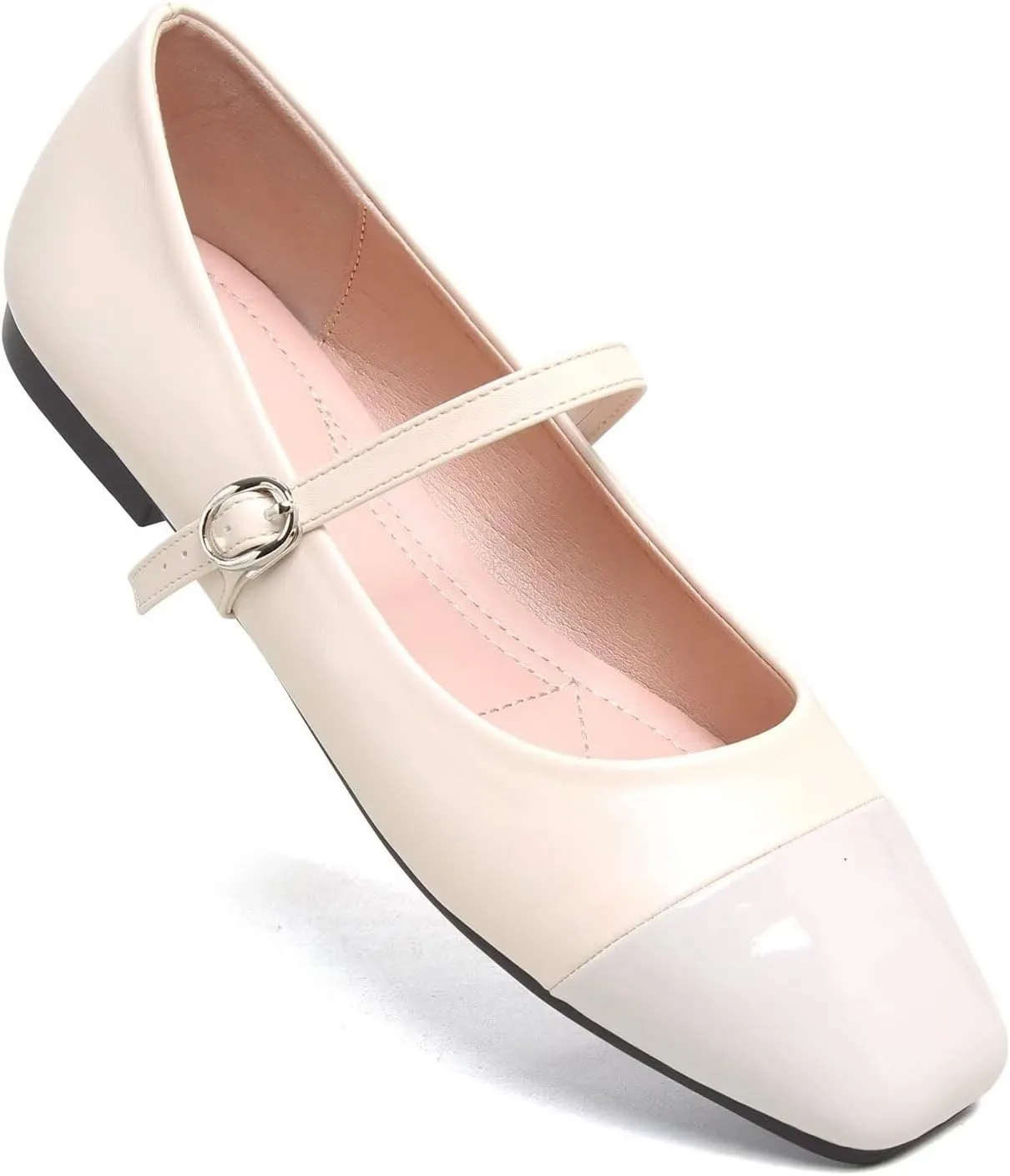 Hee grand Leather Mary Jane Shoes for Women Dressy Square Toe Ballet Flats with Strap Comfortable Walking Shoes Soft Leather Dress Shoes