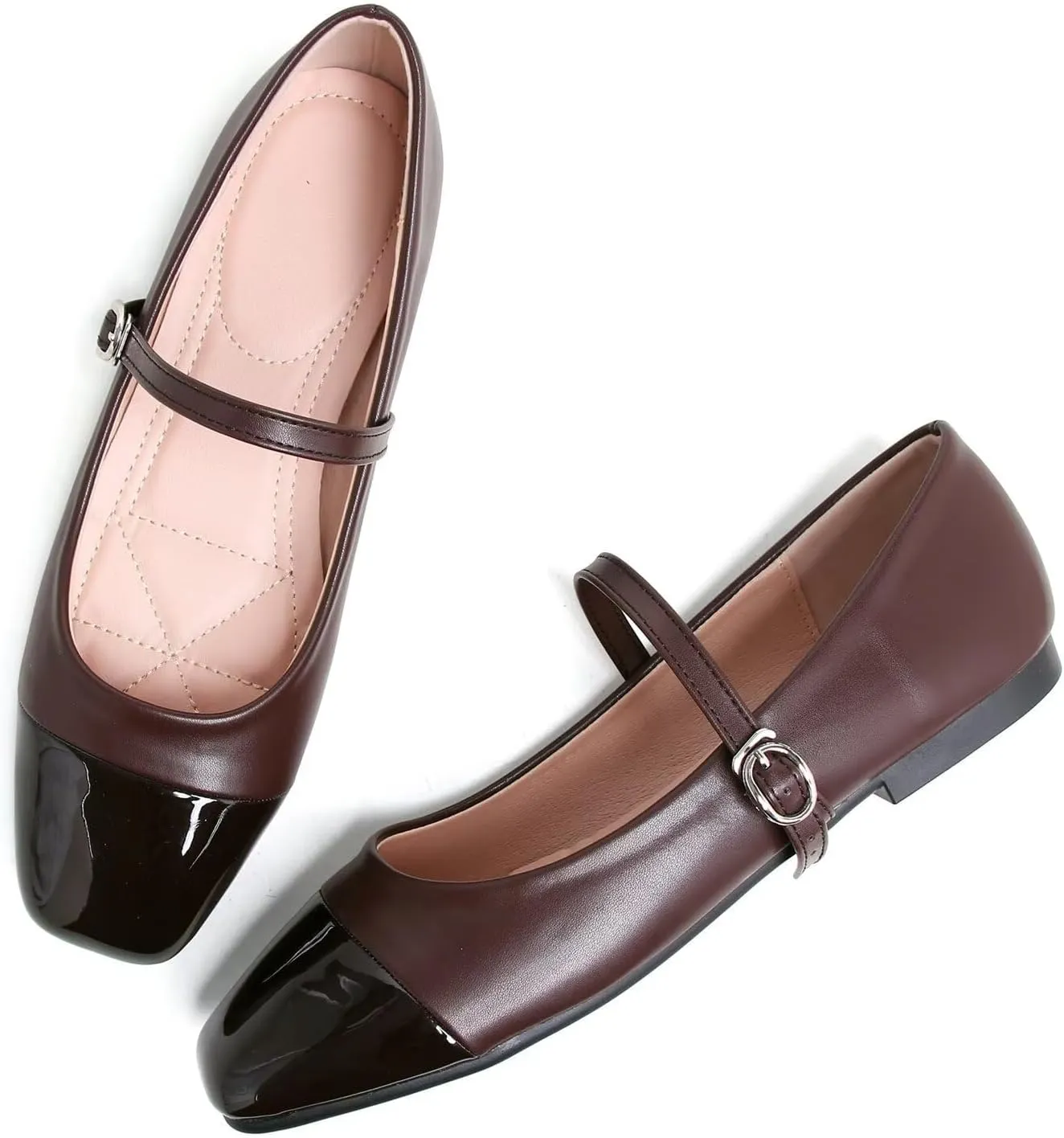Hee grand Leather Mary Jane Shoes for Women Dressy Square Toe Ballet Flats with Strap Comfortable Walking Shoes Soft Leather Dress Shoes