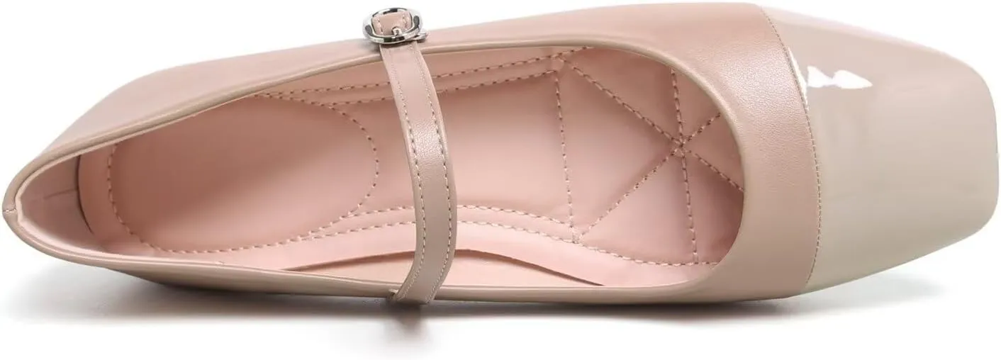 Hee grand Leather Mary Jane Shoes for Women Dressy Square Toe Ballet Flats with Strap Comfortable Walking Shoes Soft Leather Dress Shoes