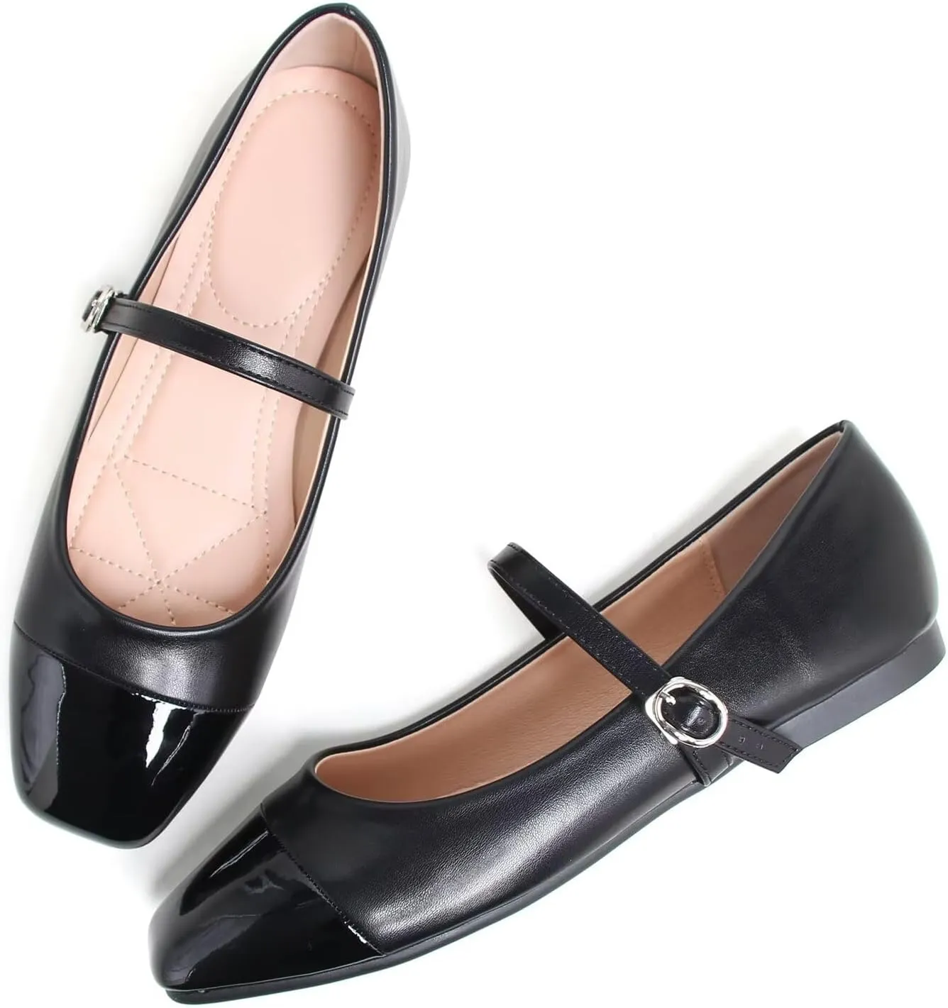 Hee grand Leather Mary Jane Shoes for Women Dressy Square Toe Ballet Flats with Strap Comfortable Walking Shoes Soft Leather Dress Shoes