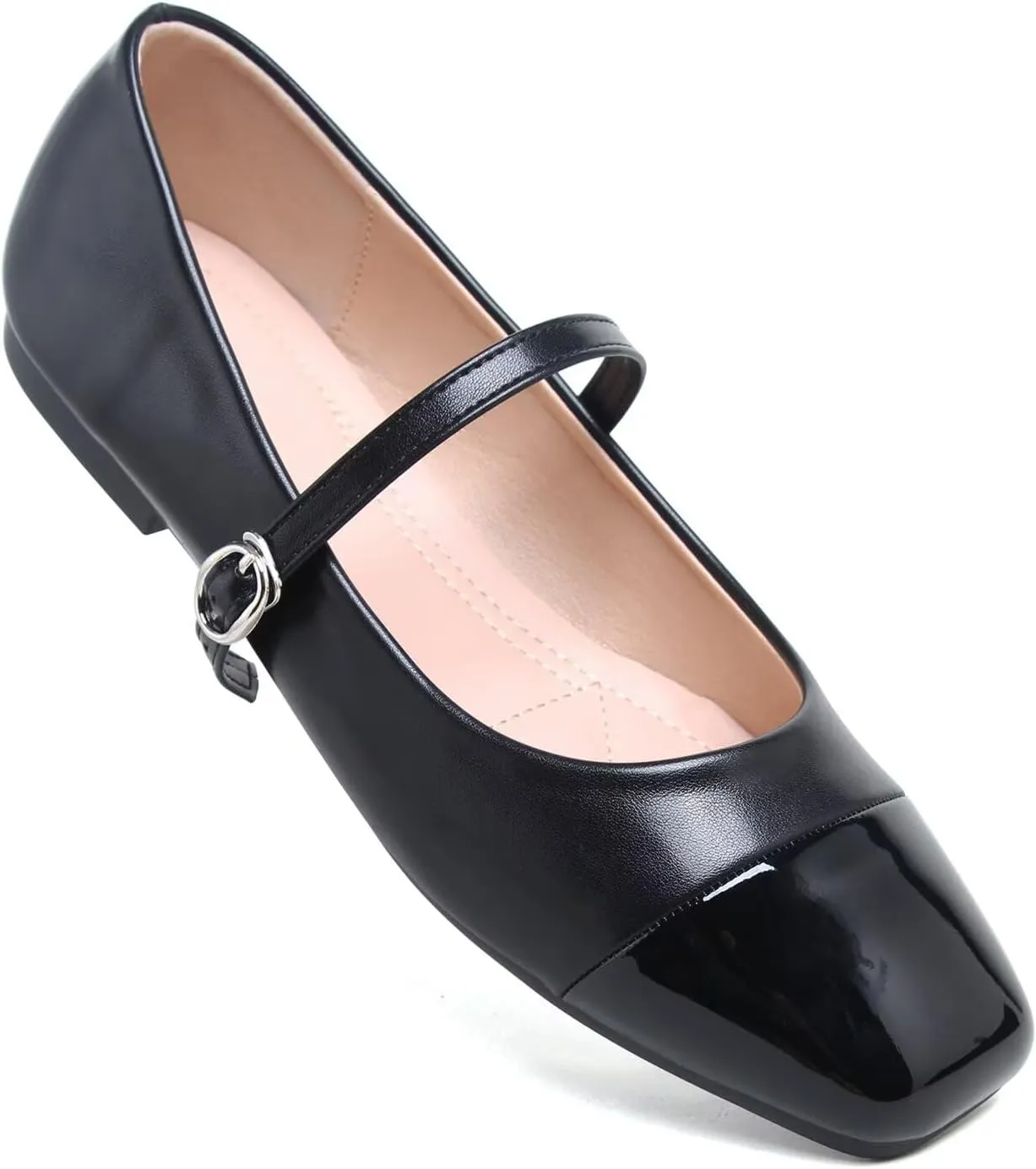 Hee grand Leather Mary Jane Shoes for Women Dressy Square Toe Ballet Flats with Strap Comfortable Walking Shoes Soft Leather Dress Shoes