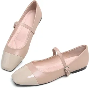 Hee grand Leather Mary Jane Shoes for Women Dressy Square Toe Ballet Flats with Strap Comfortable Walking Shoes Soft Leather Dress Shoes