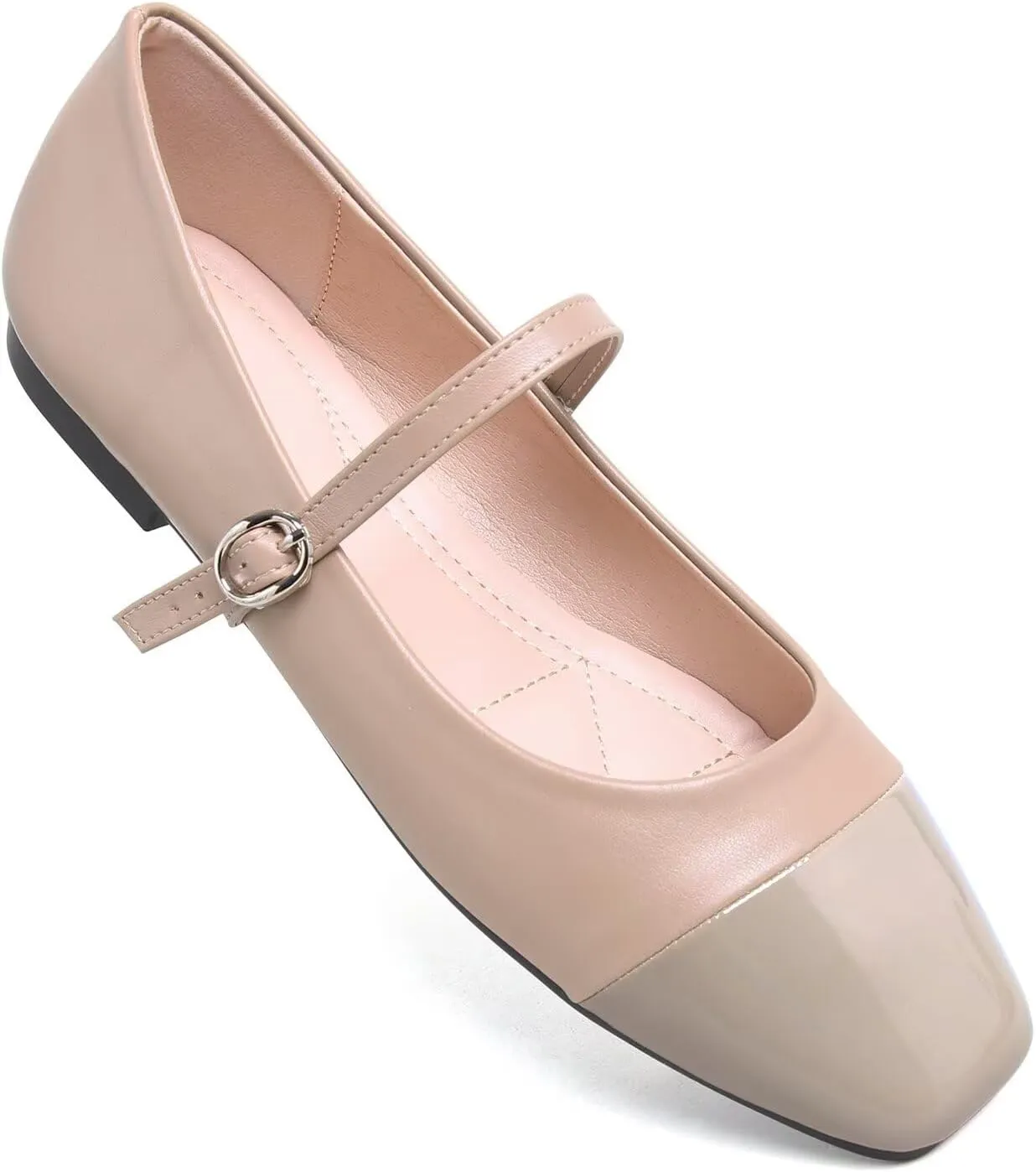 Hee grand Leather Mary Jane Shoes for Women Dressy Square Toe Ballet Flats with Strap Comfortable Walking Shoes Soft Leather Dress Shoes
