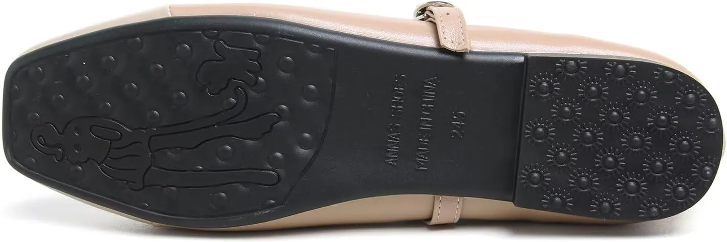 Hee grand Leather Mary Jane Shoes for Women Dressy Square Toe Ballet Flats with Strap Comfortable Walking Shoes Soft Leather Dress Shoes
