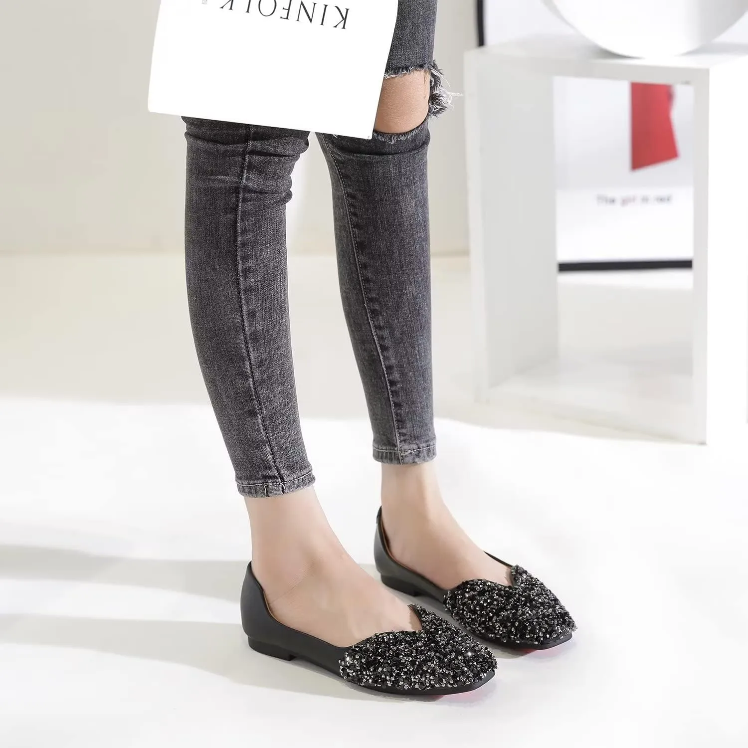 Hee grand Women Square Toe Crystals Shoes Glittering Rhinestone Wedding Dress Shoes Fashion Bridesmaid Shoes