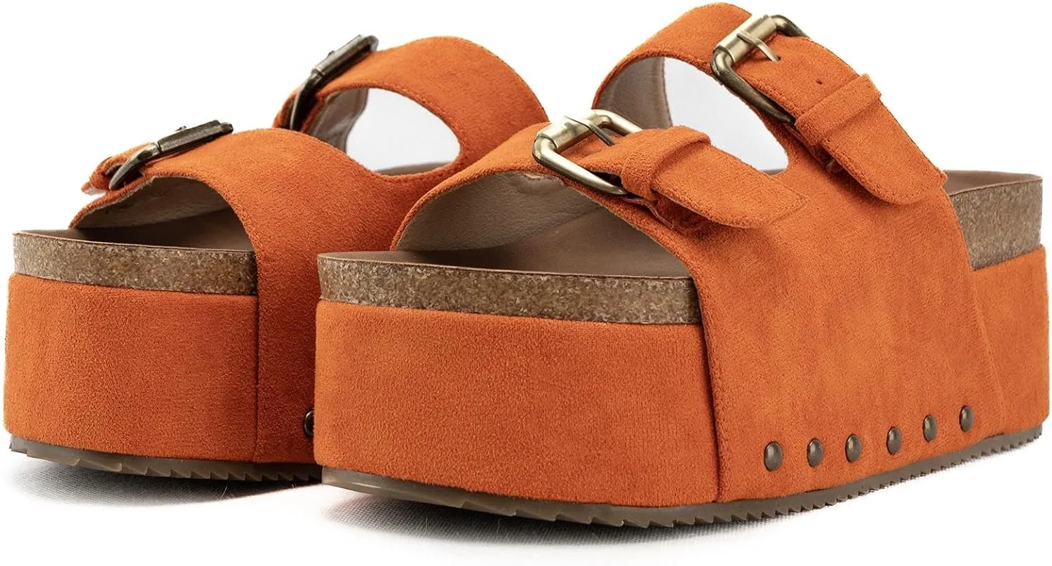 heelchic Platform Sandals Women, Chunky Platform Wedges with Arch Support, Big Buckle Casual Open Toe Slide Sandals