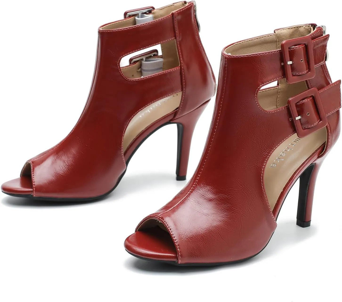 Heels for Women Open Toe Boots Cutout Ankle Strap Buckle Stiletto High Heel Sandals for Prom Party Wedding